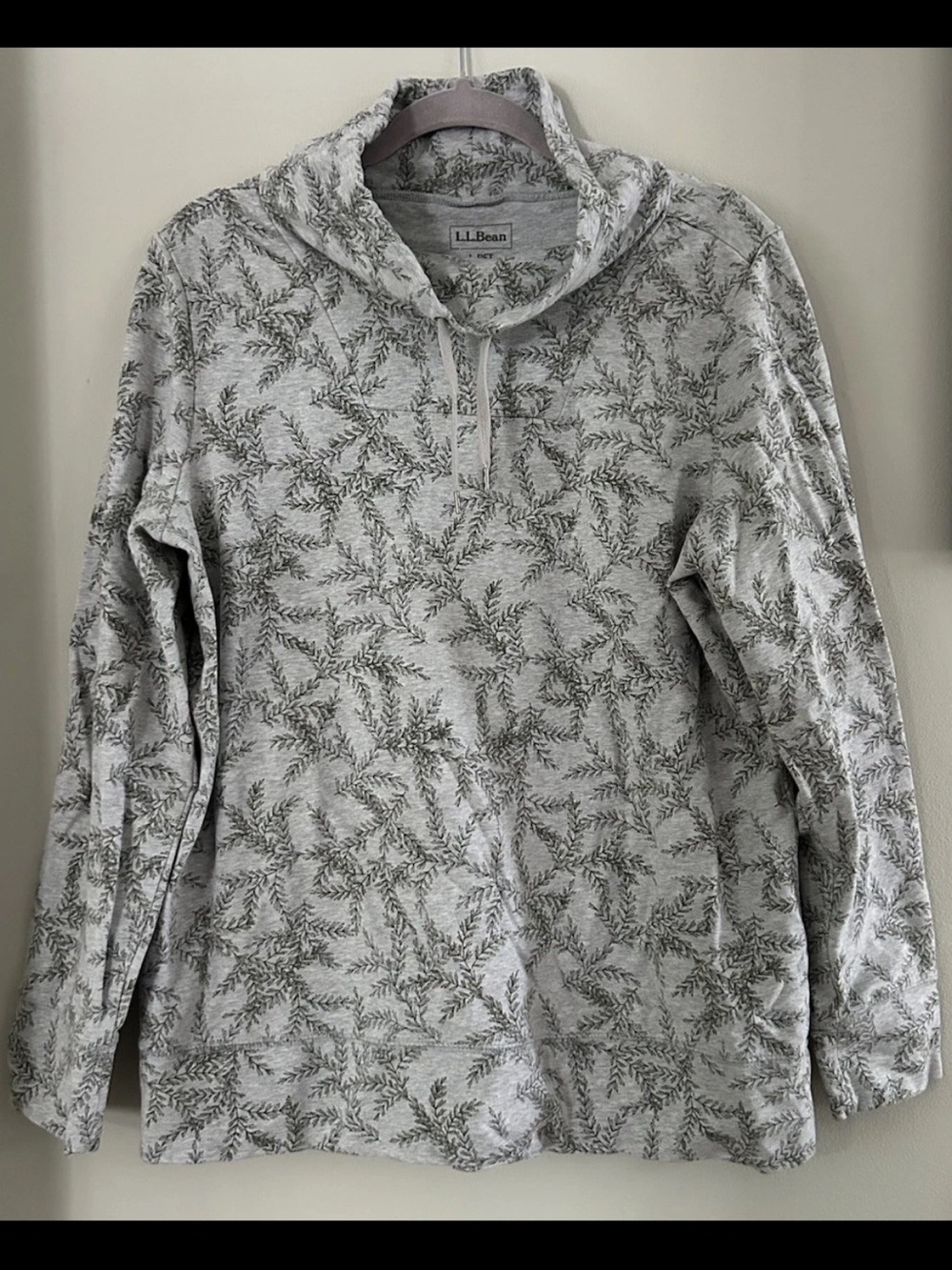 L.L. Bean Light Gray Leaf-Print Pullover Hoodie